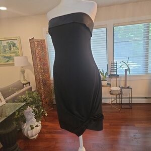 Vintage Ann Lawrence Womens Bow Tie Strapless Black Cocktail Party Dress Size 4